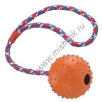 NOBBY МЯЧ С ВЕРЕВКОЙ И КОЛОКОЛЬЧИКОМ 7 см игрушка для собак 