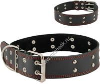 HOMEPET 45 мм 59-71 см ошейник для собак кожаный двойной с украшениями простроченный двухслойный черный
