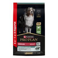 PRO PLAN 7 кг (1 кг в ПОДАРОК)  сухой корм для взрослых собак средних пород с чувствительным пищеварением, с высоким содержанием ягненка