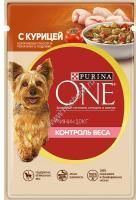 Purina ONE Мини 85 г пауч влажный  корм контроль веса для собак с курицей, рисом и томатами 