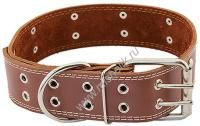 HOMEPET 45 мм 59-71 см ошейник для собак кожаный двойной с украшениями простроченный двухслойный коричневый