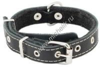 HOMEPET 25 мм 30-45 см ошейник кожаный с язычком на фетре простроченный черный