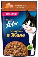 Felix Sensations 75 г пауч влажный  корм для кошек, с курицей в желе с морковью 