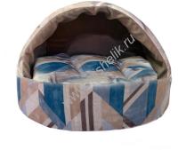 HOMEPET Велюр Графика №1 38 см х 35 см х 27 см домик эстрада бежево-голубой для домашних животных