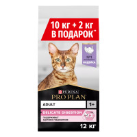PRO PLAN 10 кг + 2 кг сухой корм для взрослых кошек с чувствительным пищеварением или особыми предпочтениями в еде, с высоким содержанием индейки