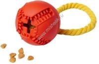 HOMEPET SILVER SERIES Ф 7,6 см х 8,2 см игрушка для собак мяч с канатом с отверстием для лакомств красный каучук