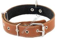 HOMEPET 35 мм 45-60 см ошейник кожаный с язычком на фетре простроченный коричневый