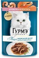 Гурмэ Перл Морской Дуэт 75 г влажный  корм для взрослых кошек, со вкусом креветки и лосося, нежное филе в соусе 
