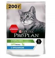 PRO PLAN 200 г сухой корм для взрослых стерилизованных кошек и кастрированных котов старше 1 года, с кроликом 