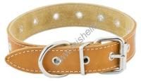 HOMEPET 30 мм до 52 см ошейник для собак кожаный двухслойный простроченный янтарь