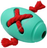 HOMEPET SILVER SERIES Ф 8 см х 12,7 см игрушка для собак мяч регби с канатом бирюзовый каучук