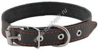 HOMEPET 20 мм 32-42 см ошейник для собак кожаный простой простроченный черный