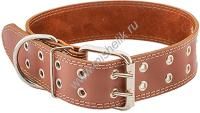HOMEPET 45 мм 59-71 см ошейник для собак кожаный простой двойной простроченный двухслойный коричневый