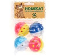 HOMECAT 4 шт Ф 4 см игрушка для кошек мячи пластиковые горошек с колокольчиком