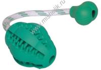 NOBBY МЯЧ-РЕГБИ DENTAL С ВЕРЕВКОЙ 7 см игрушка для собак резина 