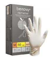 BENOVY M 50 пар перчатки смотровые латексные нестерильные неопудренные бежевые