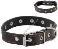 HOMEPET 25 мм 35-47 см ошейник для собак кожаный с украшениями простроченный черный