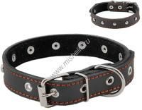 HOMEPET 25 мм 35-47 см ошейник для собак кожаный двойной с украшениями простроченный двухслойный черный