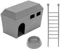 HOMEPET 15 см х 8,5 см х 10 см домик для грызунов в комплекте миска и лесенка пластиковый серый 