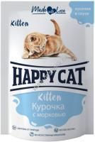 HAPPY CAT KITTEN 100 г пауч консервы для котят кусочки в соусе курочка с морковью