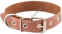 HOMEPET 25 мм 35-47 см ошейник для собак кожаный простой простроченный коричневый