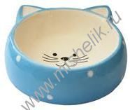 №1 12,5 см х 12,5 см х 3,8 см 120 мл миска керамическая в форме мордочки кошки голубая в горох 