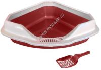 HOMECAT 56х42х17 см туалет для кошек угловой с бортиком и совком бордовый перламутр