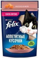 Felix 75 г пауч влажный  корм для кошек аппетитные кусочки с лососем 