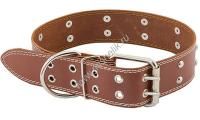 HOMEPET 45 мм 59-71 см ошейник для собак кожаный с украшениями простроченный коричневый