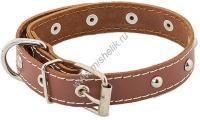 HOMEPET 20 мм 32-42 см ошейник для собак кожаный с украшениями простроченный коричневый