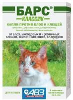 АВЗ БАРС КЛАССИК 3 пипетки по 1.0 мл капли для кошек против блох и клещей 