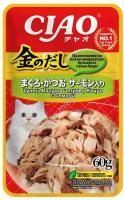 INABA Ciao Kinnodashi 60 г пауч для кошек тунец магуро и тунец кацуо с семгой в желе