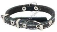 HOMEPET 15 мм 22-35 см ошейник кожаный с язычком на фетре простроченный черный