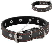 HOMEPET 20 мм 32-42 см ошейник для собак кожаный двойной с украшениями простроченный двухслойный черный