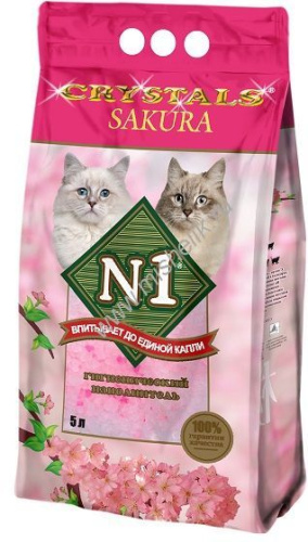№1 CRYSTALS SAKURA 5 л силикагелевый наполнитель для кошачьих туалетов 
