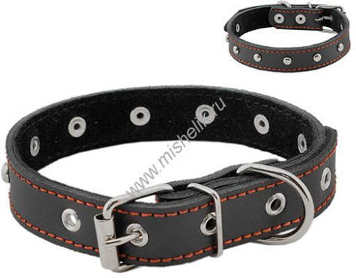 HOMEPET 25 мм 35-47 см ошейник для собак кожаный двойной с украшениями простроченный двухслойный черный