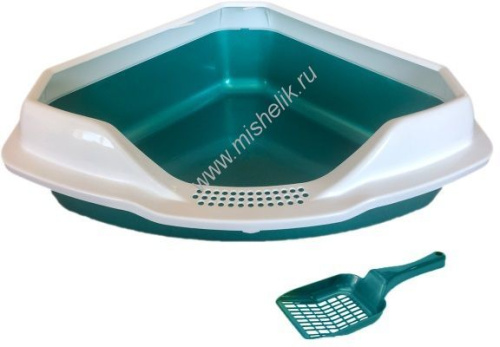 HOMECAT 56х42х17 см туалет для кошек угловой с бортиком и совком бирюзовый перламутр