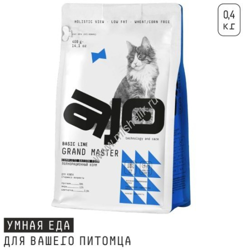 AJO Cat Grand Master 400 г сухой полнорационный корм для профилактики мочекаменной болезни для кошек старшего возраста с курицей 