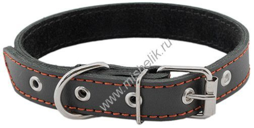 HOMEPET 25 мм 35-47 см ошейник для собак кожаный простой двойной простроченный двухслойный черный