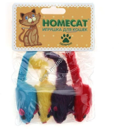 HOMECAT 4 шт 5 см игрушка для кошек мышки плюшевые цветные гремящие