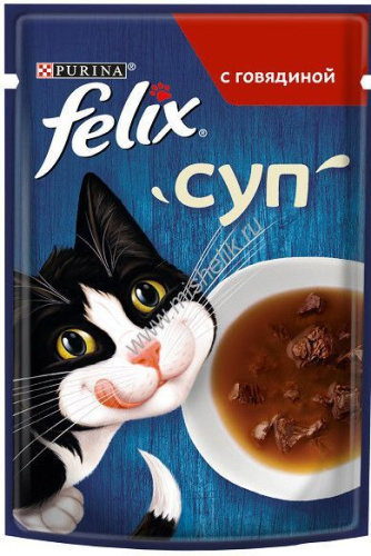 Felix суп 48 г пауч влажный  корм для взрослых кошек, с говядиной 