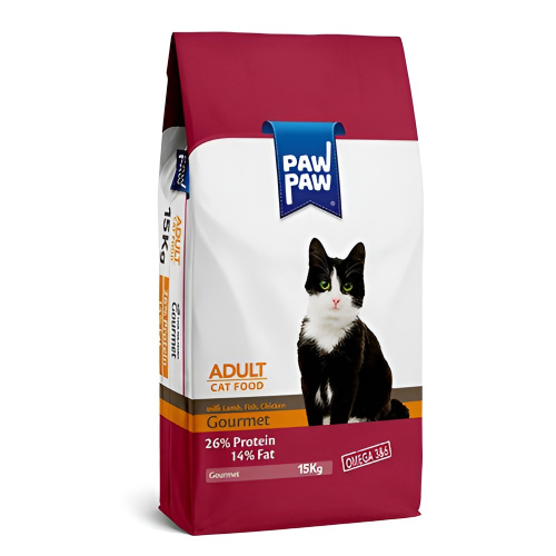 Сухой корм Pawpaw "Gourmet", для взрослых кошек, с бараниной/рыбой/курицей, 15кг