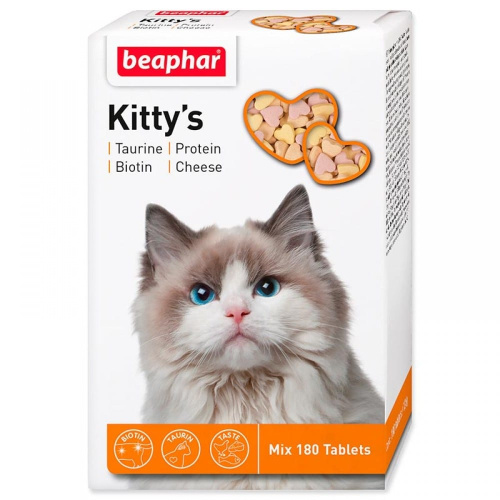 BEAPHAR Kitty`s MIX 180 таблеток комплекс витаминов для кошек таурин, биотин, протеин, сыр