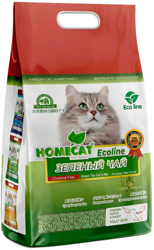 HOMECAT Ecoline Зеленый чай 18 л комкующийся наполнитель для кошачьих туалетов с ароматом зеленого чая 