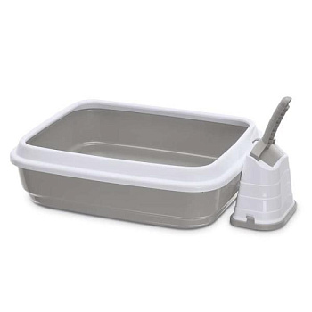 IMAC туалет-лоток для кошек DUO с совочком на подставке 50х40х15h см, серо-бежевый