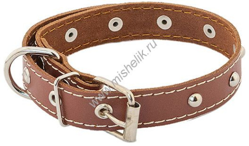HOMEPET 15 мм 28-38 см ошейник для собак кожаный с украшениями простроченный коричневый