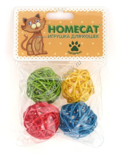 HOMECAT 4 шт Ф 4,5 см игрушка для кошек мячи из ротанга с колокольчиком