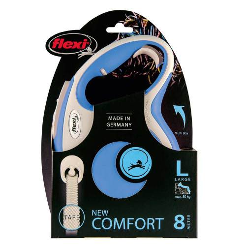 flexi рулетка NEW LINE Comfort L (до 50 кг) лента 8 м серый/синий