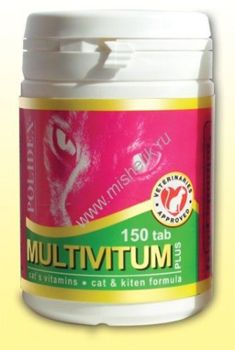 POLIDEX Multivitum plus 200 таб мультивитум плюс для кошек сбалансированная витаминно-минеральная подкормка профилактика авитоминоза 1х12