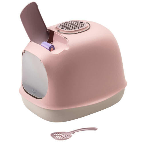 United Pets био-туалет "Minù" в комплекте с совочком, пакетами для уборки и угольным фильтром 40х40х50 см, розовый/серый